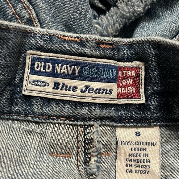 Old Navy blue jean VTG Denim ruffled ultra low waist Miniskirt Sz 8 - Picture 6 of 6